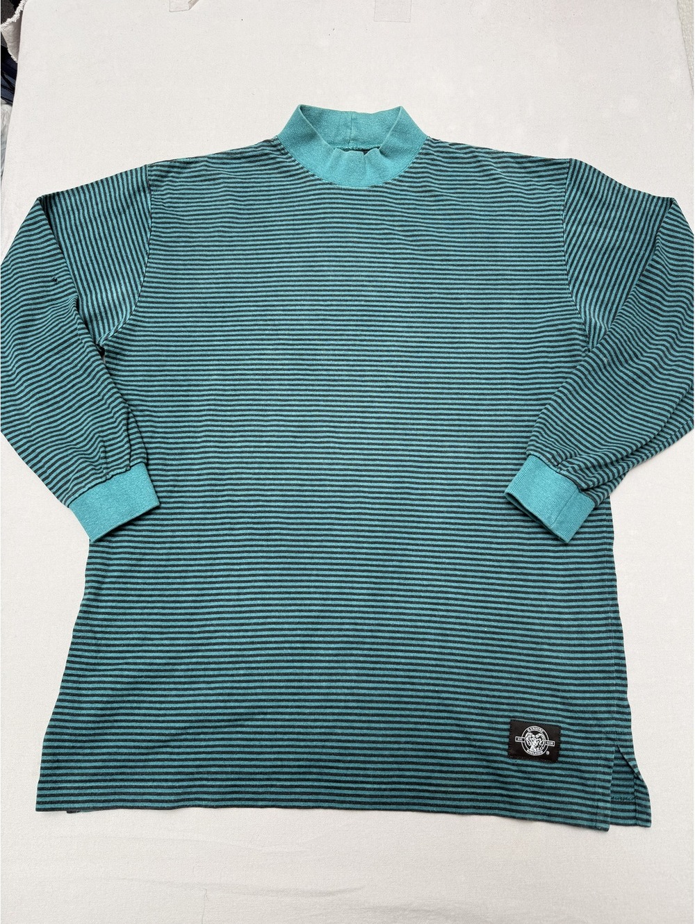 Vintage Surf Striped LS Teal / Emerald Mock Neck LS - L